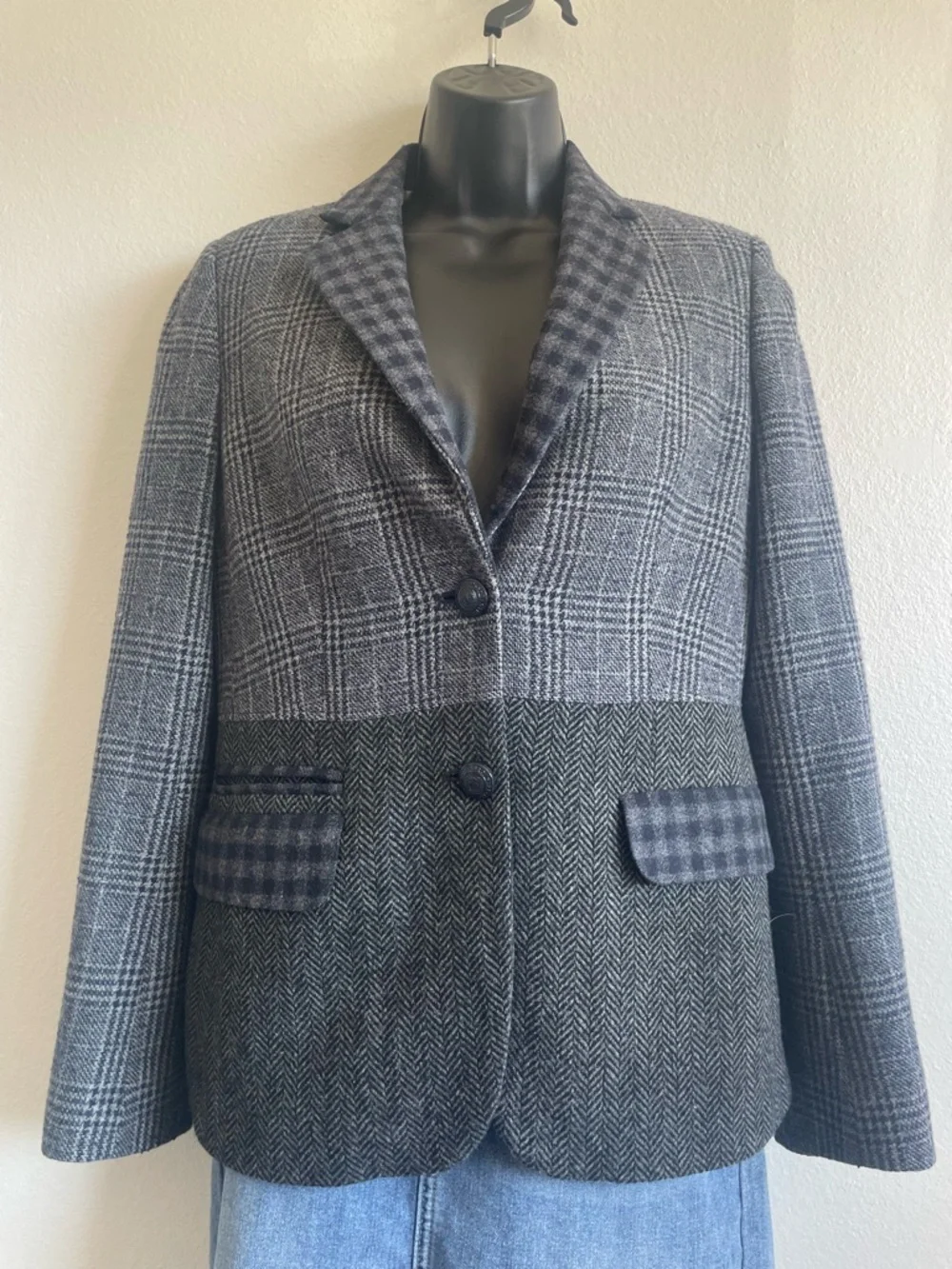 Brooks Brothers Patchwork Wool Blazer Women’s 6 Plaid Herringbone Tweed Jacket P - Picture 2 of 12